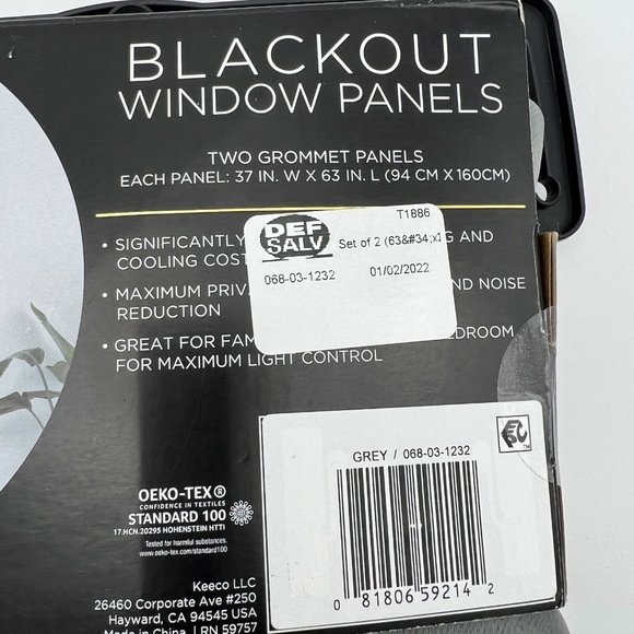 Eclipse Set of 2 Steel Gray Grommet Blackout Window Panels 37x63 New - Picture 7 of 7